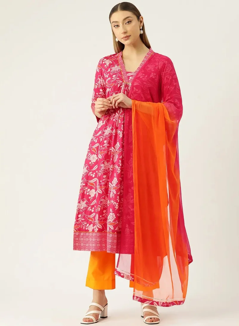 باناش برييا طقم كورتا وبلوزة بالازو قطن للنساء مع طرحة شيفون | زي هندي تقليدي لعيد الفطر والديوالي | بدلة سالوار كاميز احتفالية